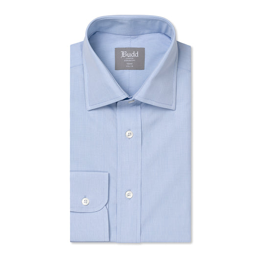 Tailored Fit Micro Check Cotton Button Cuff Shirt in Sky Blue