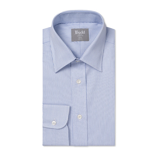 Tailored Fit Bengal Stripe Easy Care Twill Button Cuff Shirt in Sky Blue