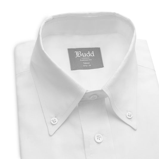 Tailored Fit Button Down Plain Oxford Shirt in White Collar