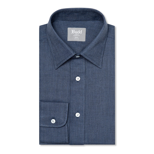 Tailored Fit Micro Check Brushed Cotton Button Cuff Shirt in Blue