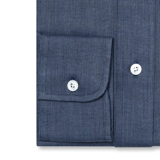 Tailored Fit Micro Check Brushed Cotton Button Cuff Shirt in Blue cuff detail