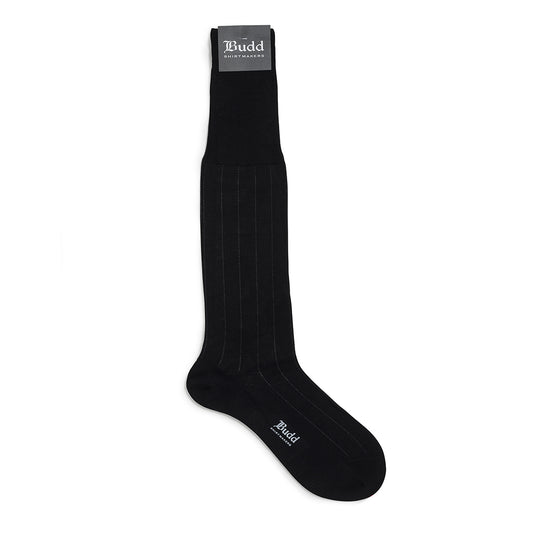Pinstripe Cotton Long Socks in Black and Grey