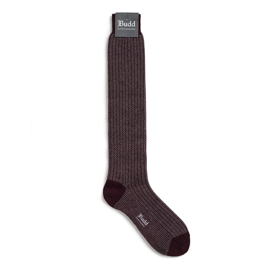 Vertical Stripe Cashmere Long Socks in Burgundy