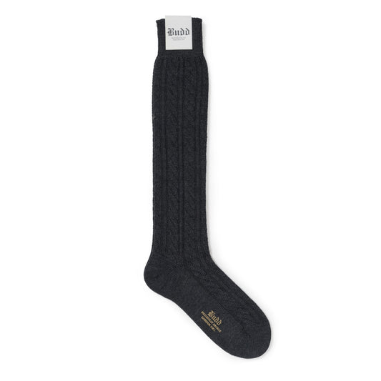 Cable Knit Wool Long Socks in Dark Grey