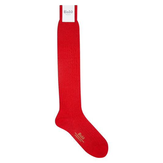 Ribbed Merino Wool With Long Cuff Socks in Red