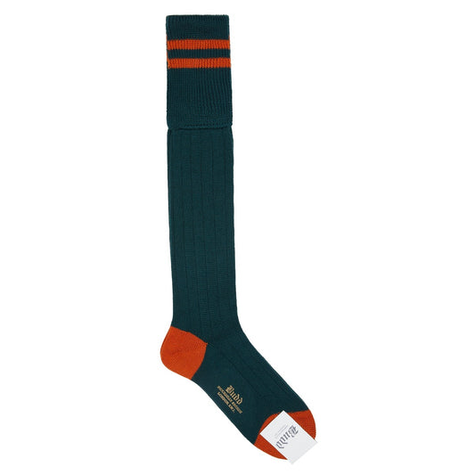 Striped Wool with Long Cuff Socks in Green and Orange