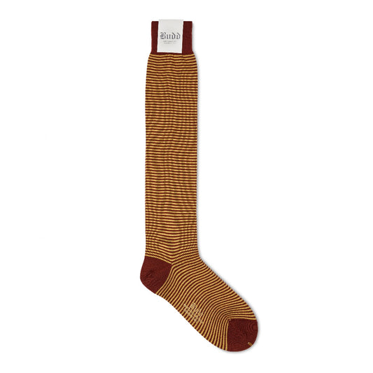 Striped Lambswool Long Socks in Brick and Banbu