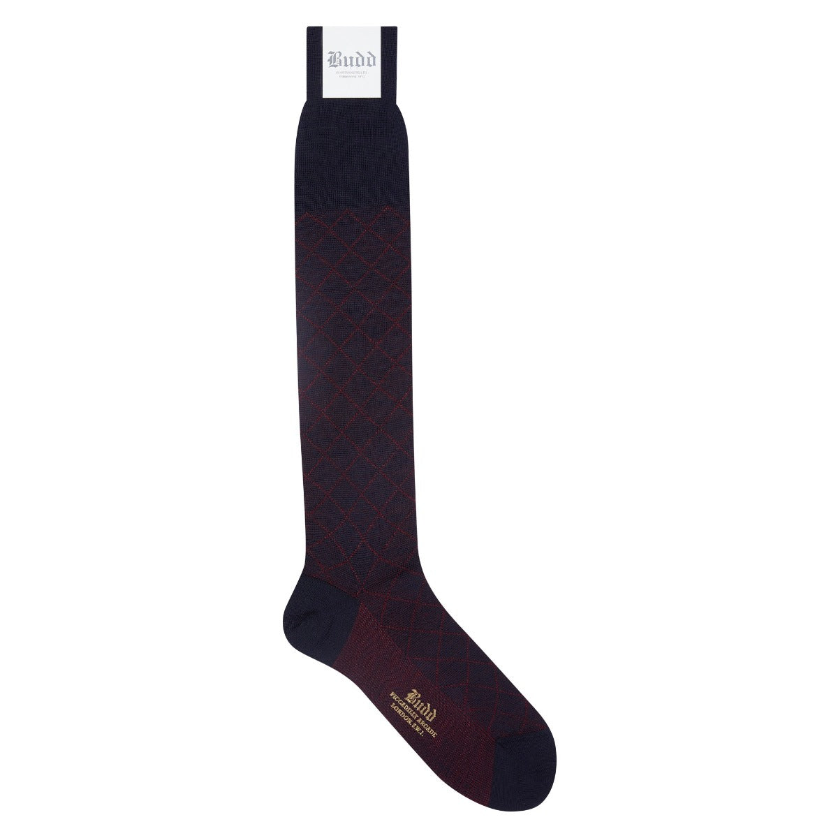 Fine Diamond Cotton Cashmere Long Socks in Blue and Red Budd