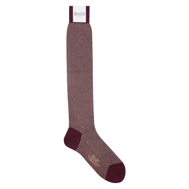 Wine and piuma cotton & cashmere long socks with tiny arrow head pattern.