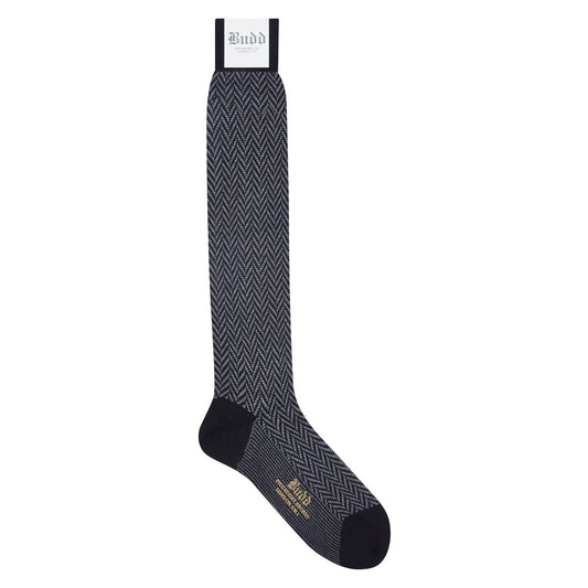 Chevrons Cotton & Cashmere Long Socks in Black and Grey