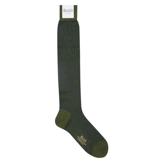 Chevrons Cotton & Cashmere Long Socks in Green and Blue
