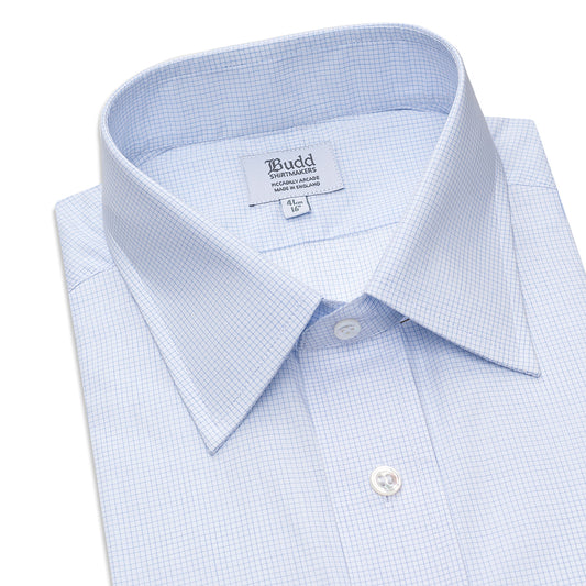 Classic Fit Grid Check Superpoplin Double Cuff Shirt in Sky Blue