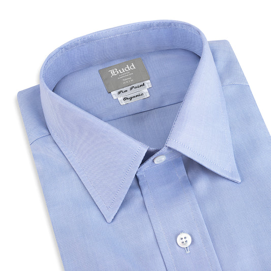 Tailored Fit Swiss Organic Pinpoint Double Cuff Shirt in Blue Collar