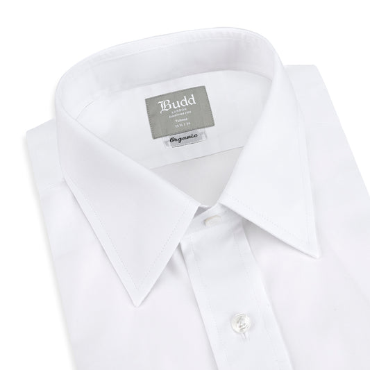 Tailored Fit Swiss Organic Poplin Double Cuff Shirt in White
