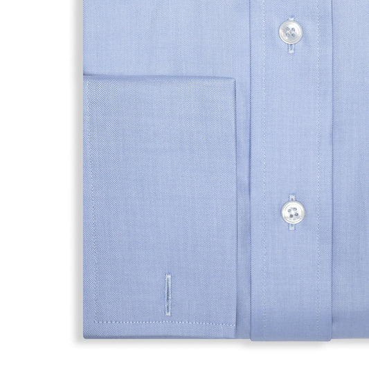 Tailored Fit Swiss Organic Pinpoint Double Cuff Shirt in Blue Cuff