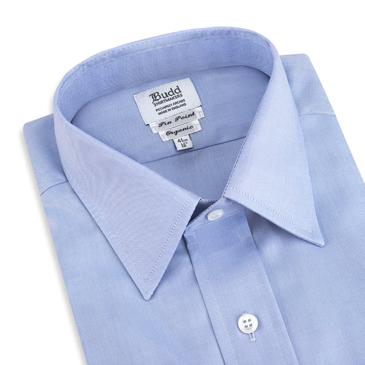 Classic Fit Swiss Organic Pinpoint Double Cuff Shirt in Blue Collar