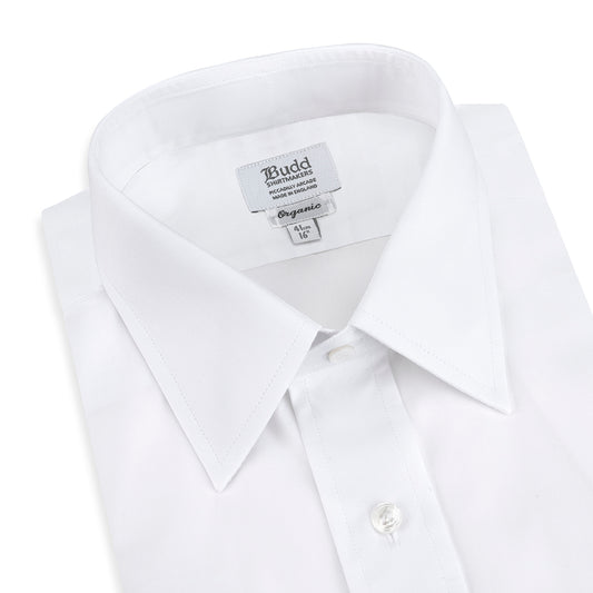 Classic Fit Swiss Organic Poplin Double Cuff Shirt in White Collar