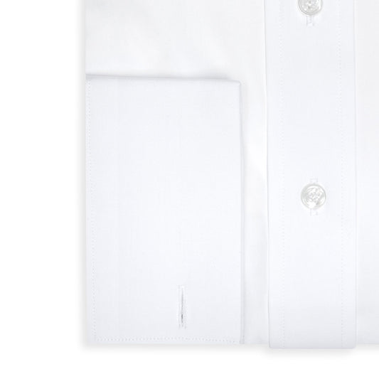 Tailored Fit Swiss Organic Poplin Double Cuff Shirt in White Cuff