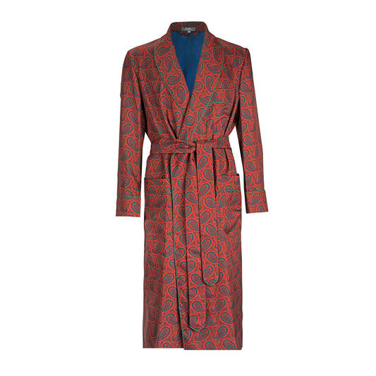 Ornate Paisley Madder Silk Dressing Gown in Red