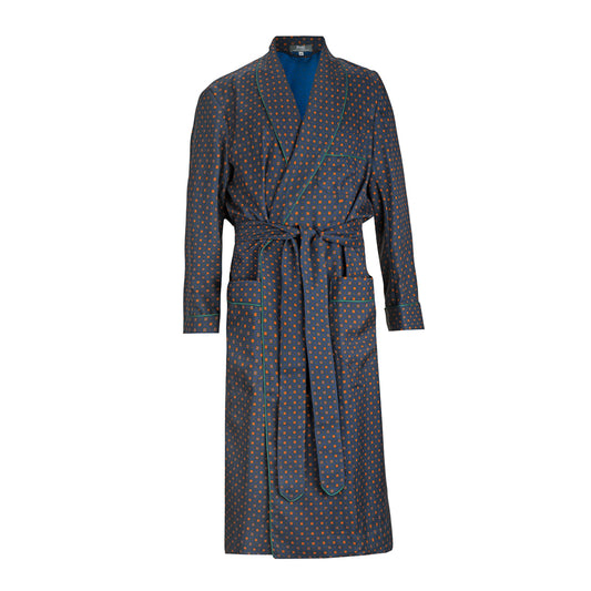 Coffer Madder Silk Dressing Gown in Navy and Green