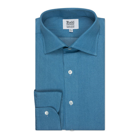 Classic Fit Plain Denim Button Cuff Shirt in Blue