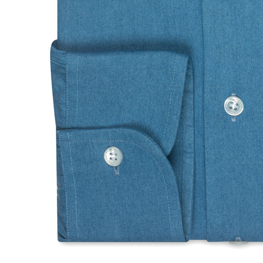Tailored Fit Plain Denim Button Cuff Shirt in Blue