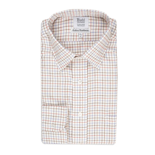 Classic Fit Petworth Check Cashmere and Cotton Shirt in Red