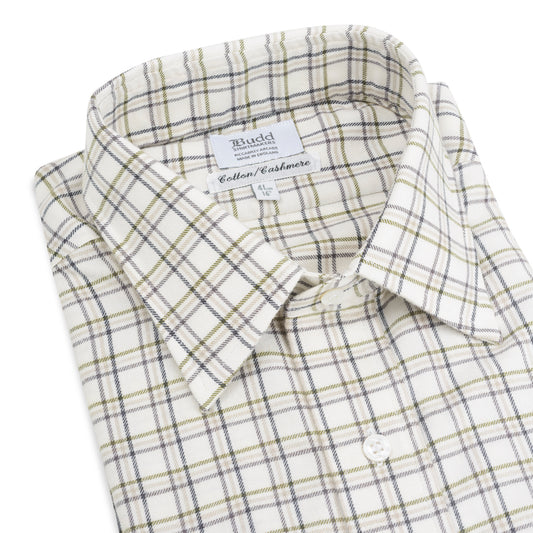 Classic Fit Farnham Check Cashmere and Cotton Shirt in Green