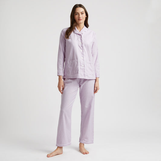 Plain Cotton and Cashmere Women's Pyjamas in Lilac on model front