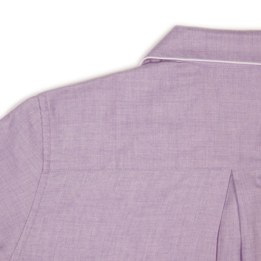 Plain Cotton and Cashmere Women's Pyjamas in Lilac Collar Detail