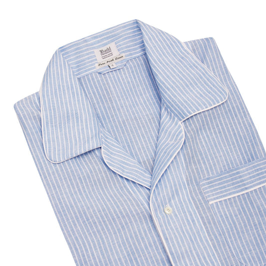 Striped Linen Nightshirt in Blue and White Collar