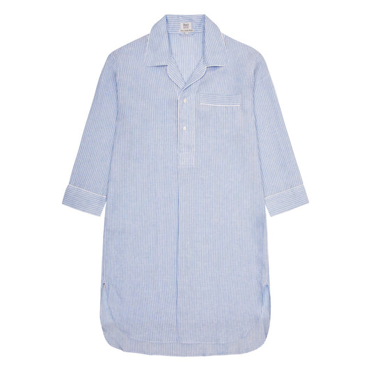 Striped Linen Nightshirt in Blue and White
