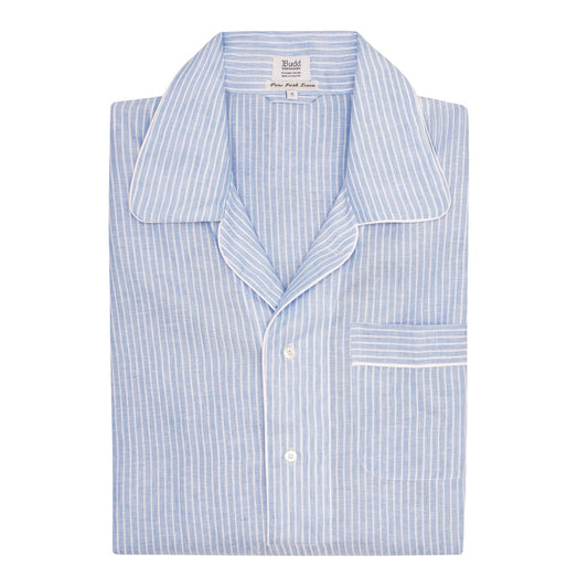 Striped Linen Nightshirt in Blue and White Folded
