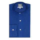 Tailored Fit Grandad Collar Linen Shirt in Budd Blue Front