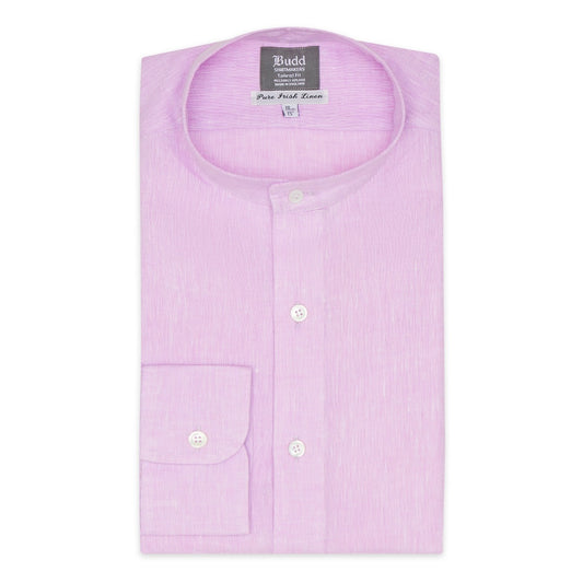 Tailored Fit Grandad Collar Linen Shirt in Mauve Front