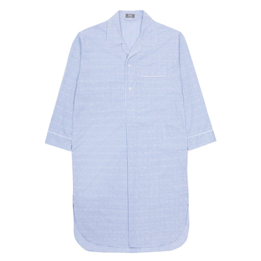 Chambray Check Cotton Nightshirt in Blue and White