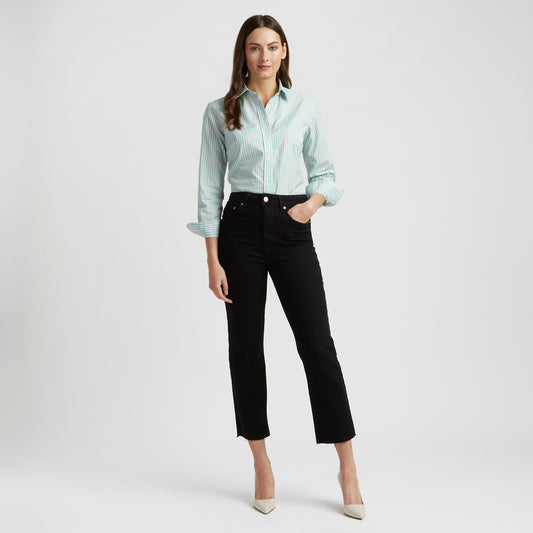 Buddette Exclusive Budd Stripe Double Cuff Shirt in Mint on model
