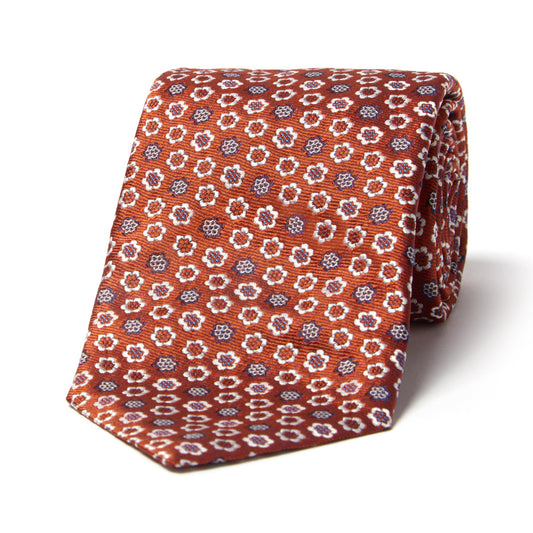 Jacquard Floral Silk Tie in Orange