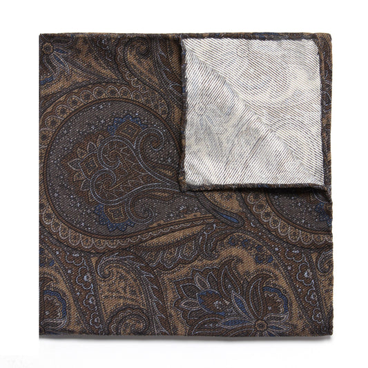 Floral Paisley Silk Pocket Square in Sand