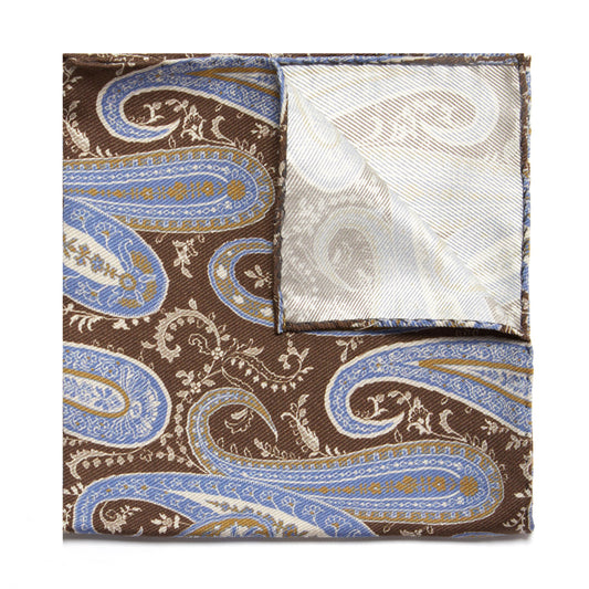 Paisley Silk Pocket Square in Brown