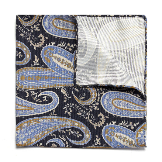 Paisley Silk Pocket Square in Navy Blue