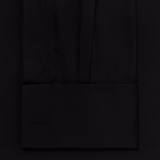 Tailored Fit Plain Silk Double Cuff Dress Shirt in Black cuff
