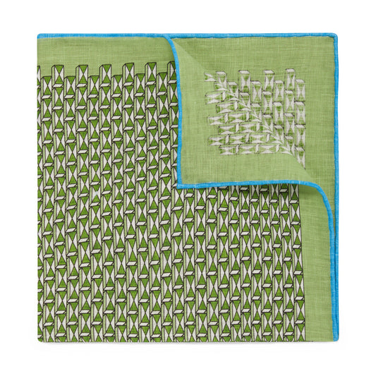Geometric Linen Pocket Square in Green