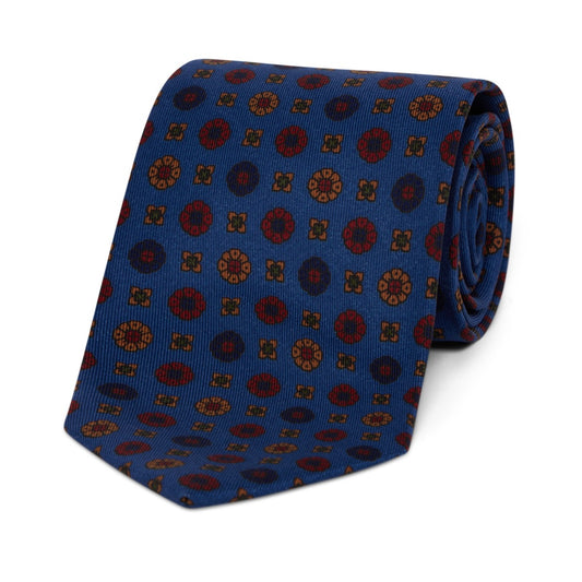 Contrast Floral Madder Silk Tie in Blue and Red