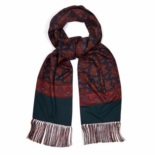 Paisley Madder Silk Scarf in Green