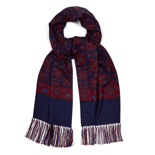 Paisley Madder Silk Scarf in Navy and Red