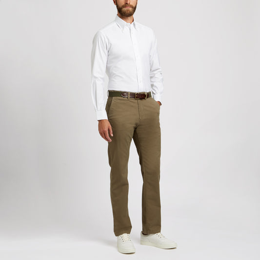 Tailored Fit Button Down Oxford Shirt in White on model full view