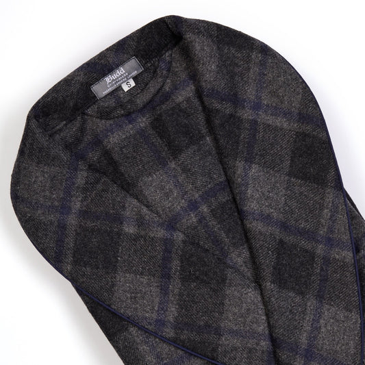 Check Fox Flannel Wool Gown in Charcoal Grey