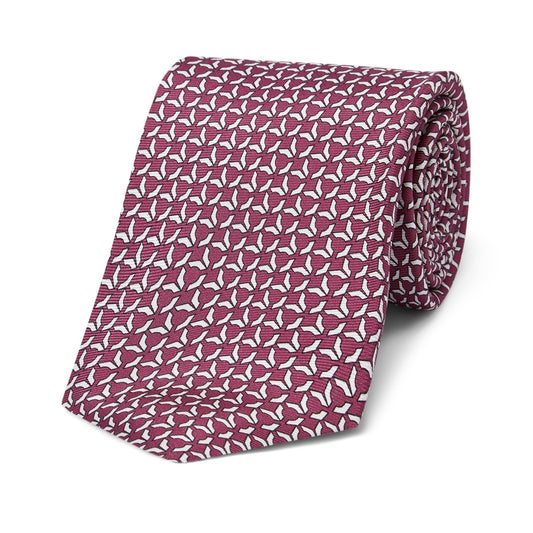Abstract Spot Seven Fold Silk Tie in Raspberry