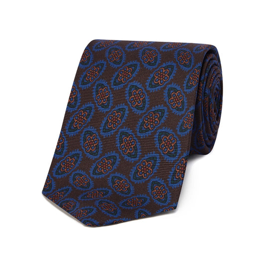 Madder Silk Floral Shield Tie in Brown